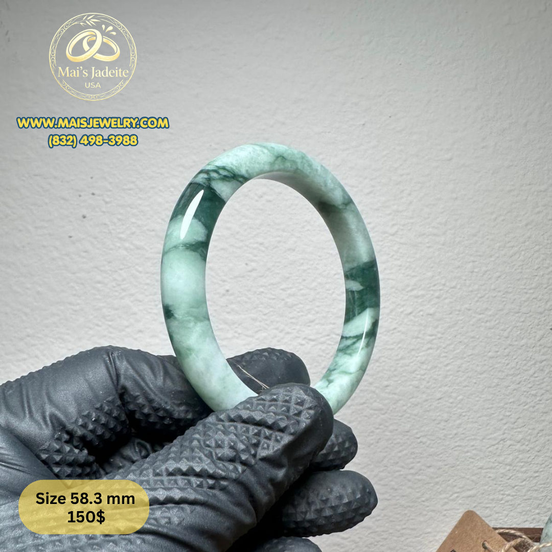 Mai's Jewelry Type A Natural Jadeite Bangle| 58.3mm | BA34