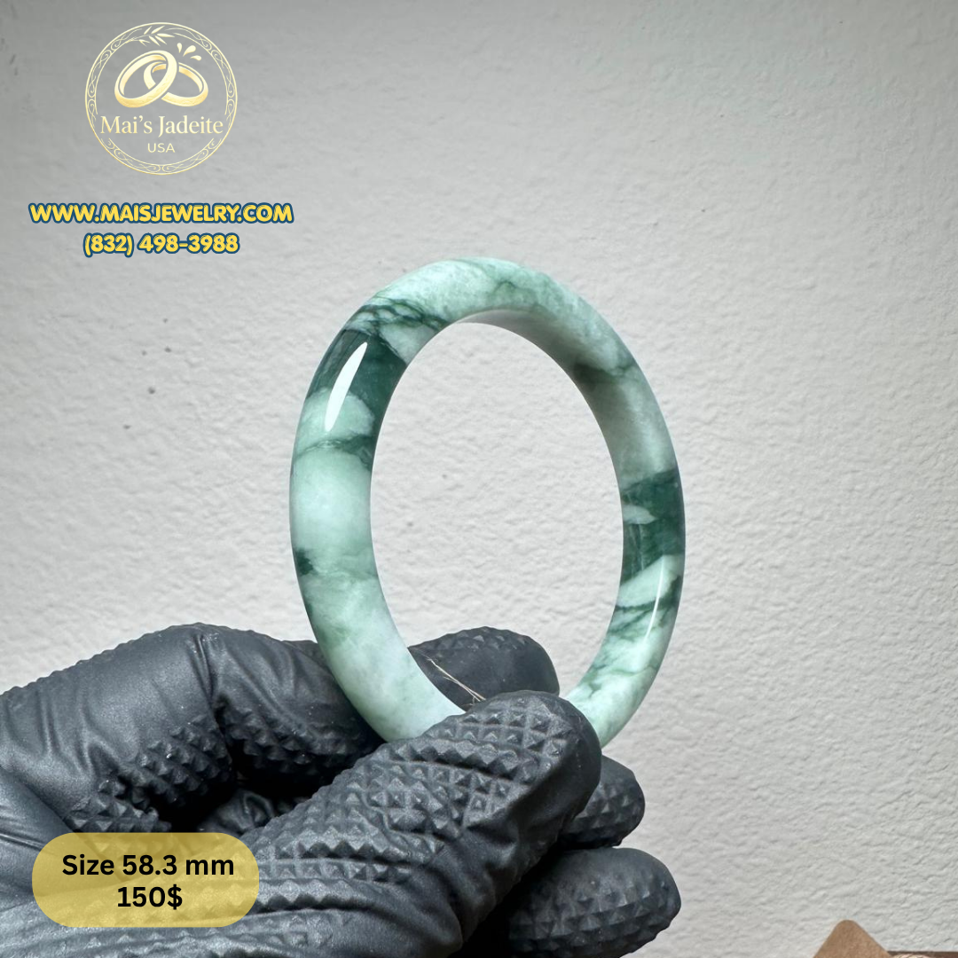 Mai's Jewelry Type A Natural Jadeite Bangle| 58.3mm | BA34