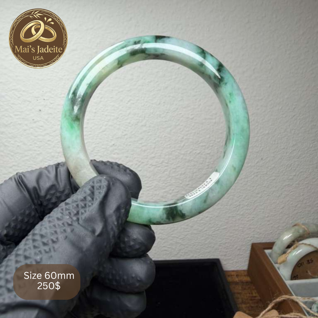 Mai's Jewelry Type A Natural Jadeite Bangle | 59mm | BA08