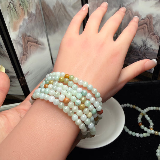 Multi-color type a burmese jadeite jade beaded bracelet 5.3mm mais jewelry
