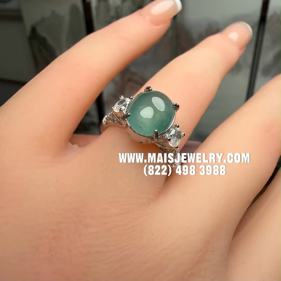 Silver Jade Ring - Natural Type A Green Burmese Oval Cabochon | SR01