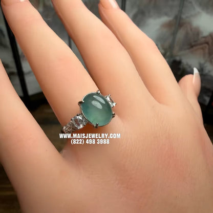 Silver Jade Ring - Natural Type A Green Burmese Oval Cabochon | SR01